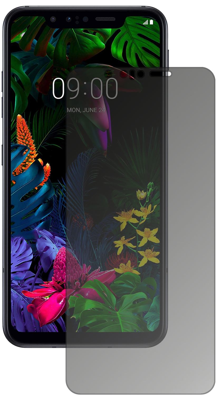 LGG8s ThinQ mit aufgebrachtem dipos Displayschutz, der seitliche Einblicke blockiert