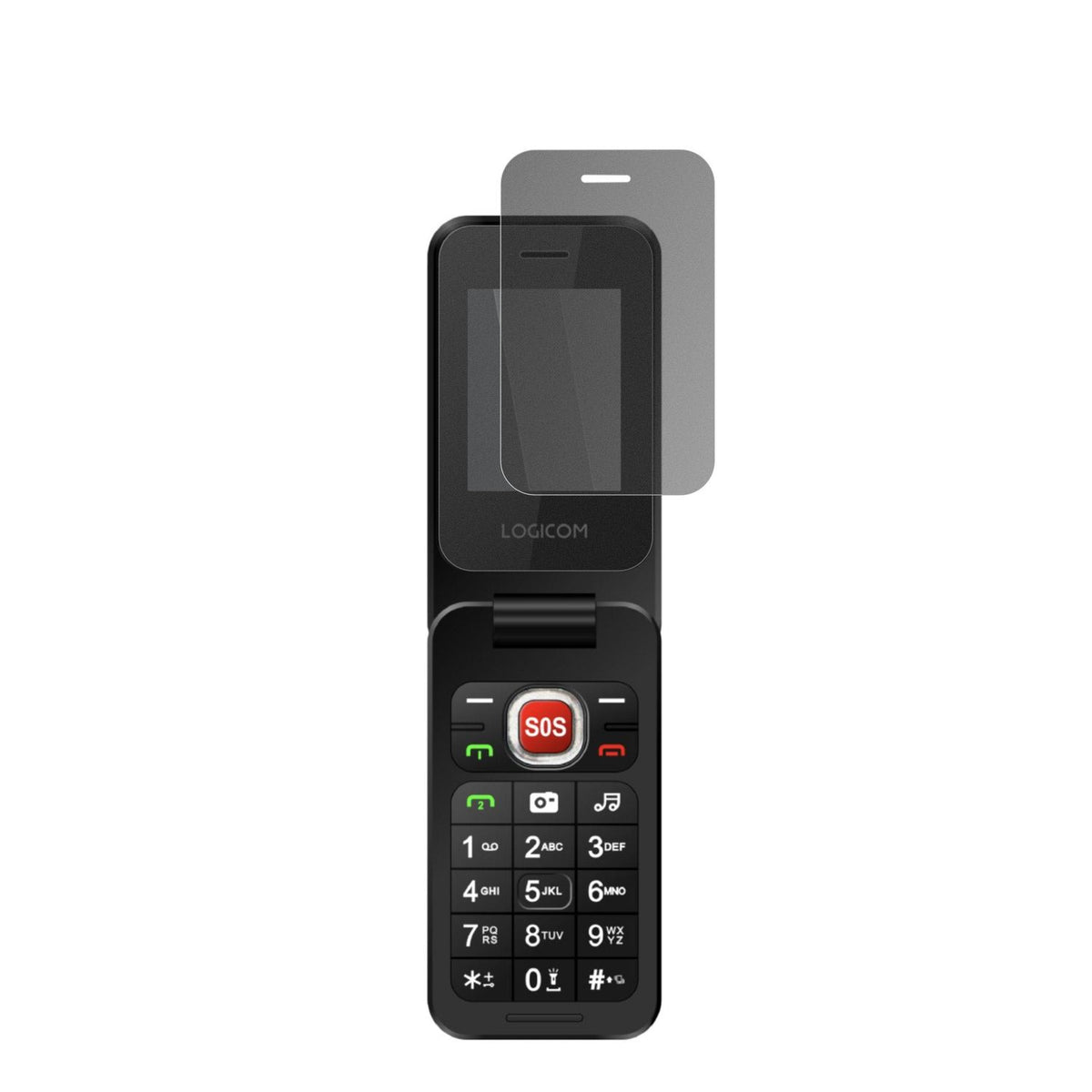 LogicomFleep S90 mit aufgebrachtem dipos Displayschutz, der seitliche Einblicke blockiert