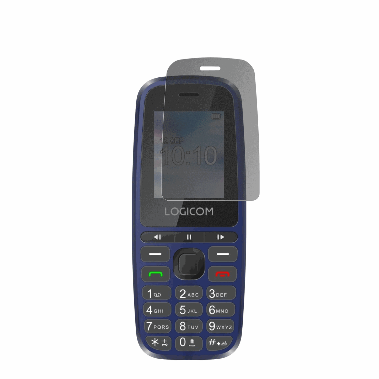 LogicomP199e mit aufgebrachtem dipos Displayschutz, der seitliche Einblicke blockiert