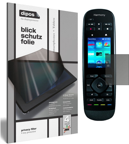 LogitechHarmony Ultimate One mit aufgebrachtem dipos Displayschutz, der seitliche Einblicke blockiert
