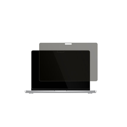 MacBookPro M4 14 Zoll 2024 mit aufgebrachtem dipos Displayschutz, der seitliche Einblicke blockiert