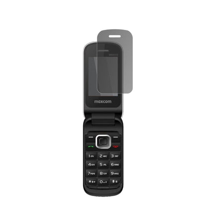 MaxComComfort MM815 mit aufgebrachtem dipos Displayschutz, der seitliche Einblicke blockiert