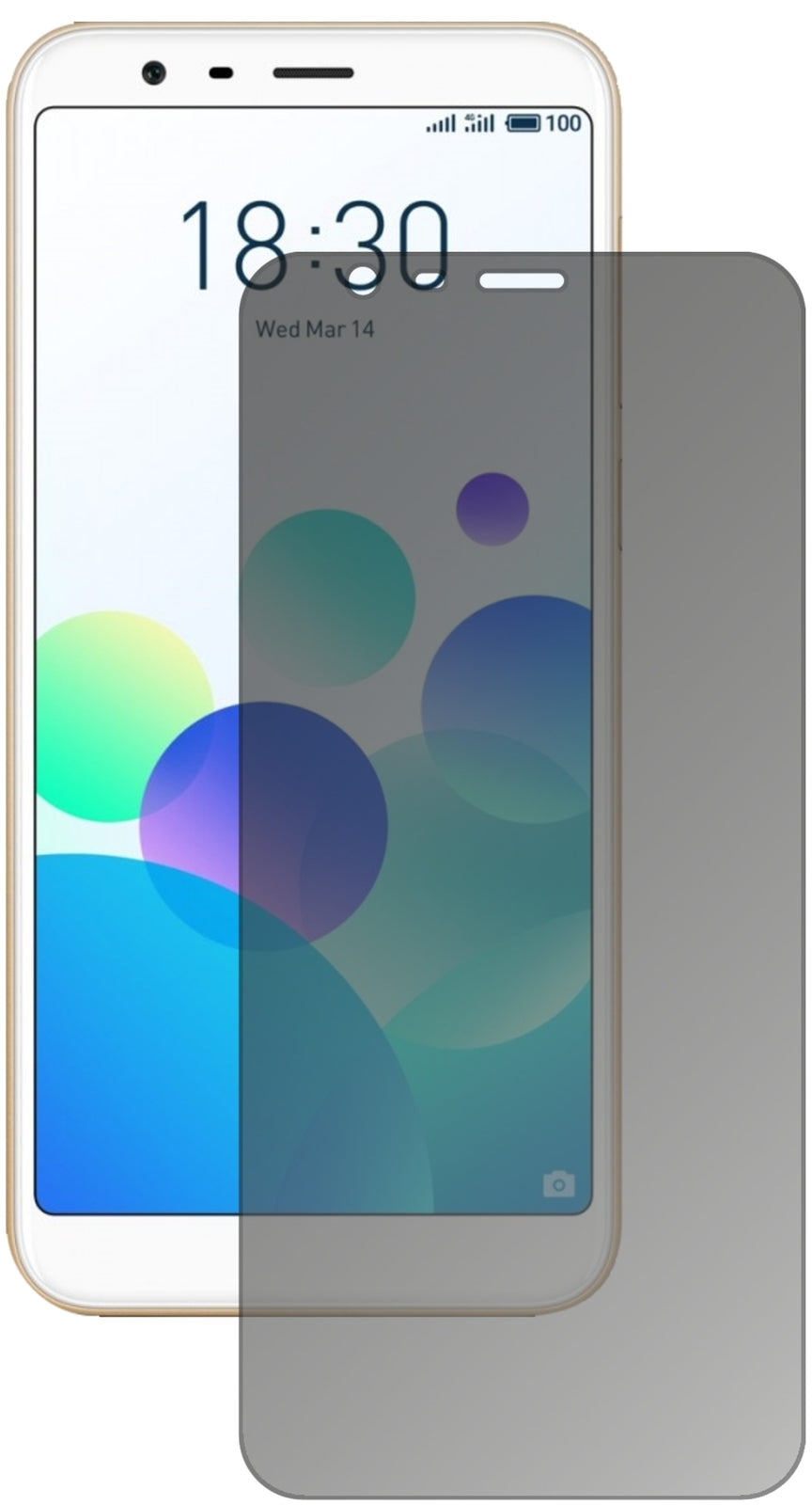 MeizuM8C mit aufgebrachtem dipos Displayschutz, der seitliche Einblicke blockiert