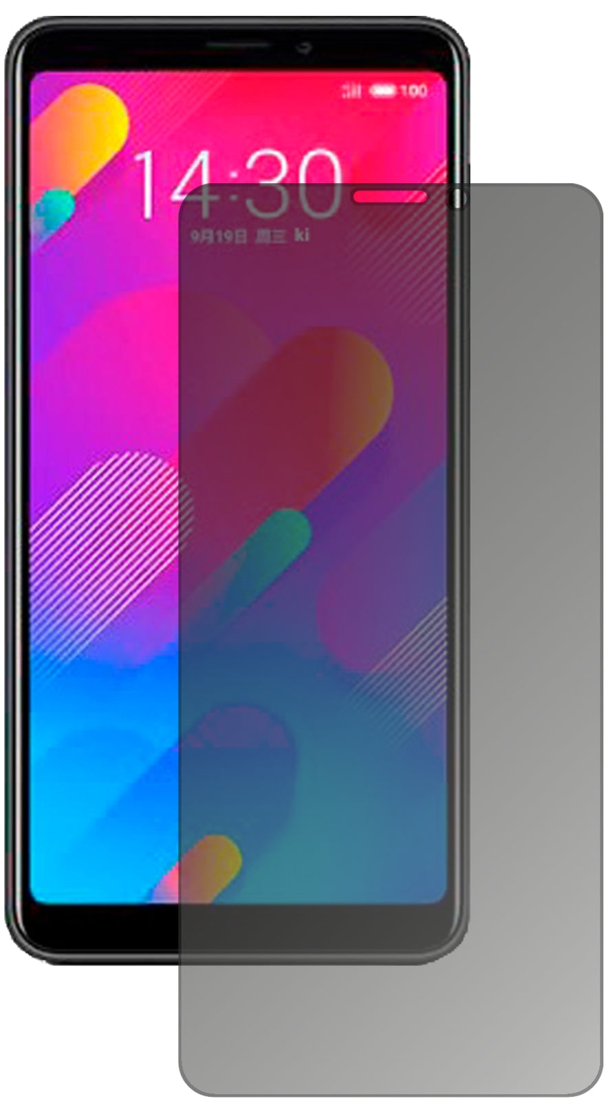 MeizuV8 pro mit aufgebrachtem dipos Displayschutz, der seitliche Einblicke blockiert