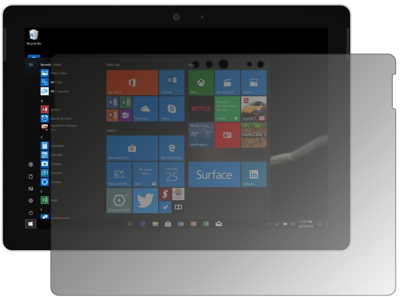 MicrosoftSurface Go mit aufgebrachtem dipos Displayschutz, der seitliche Einblicke blockiert