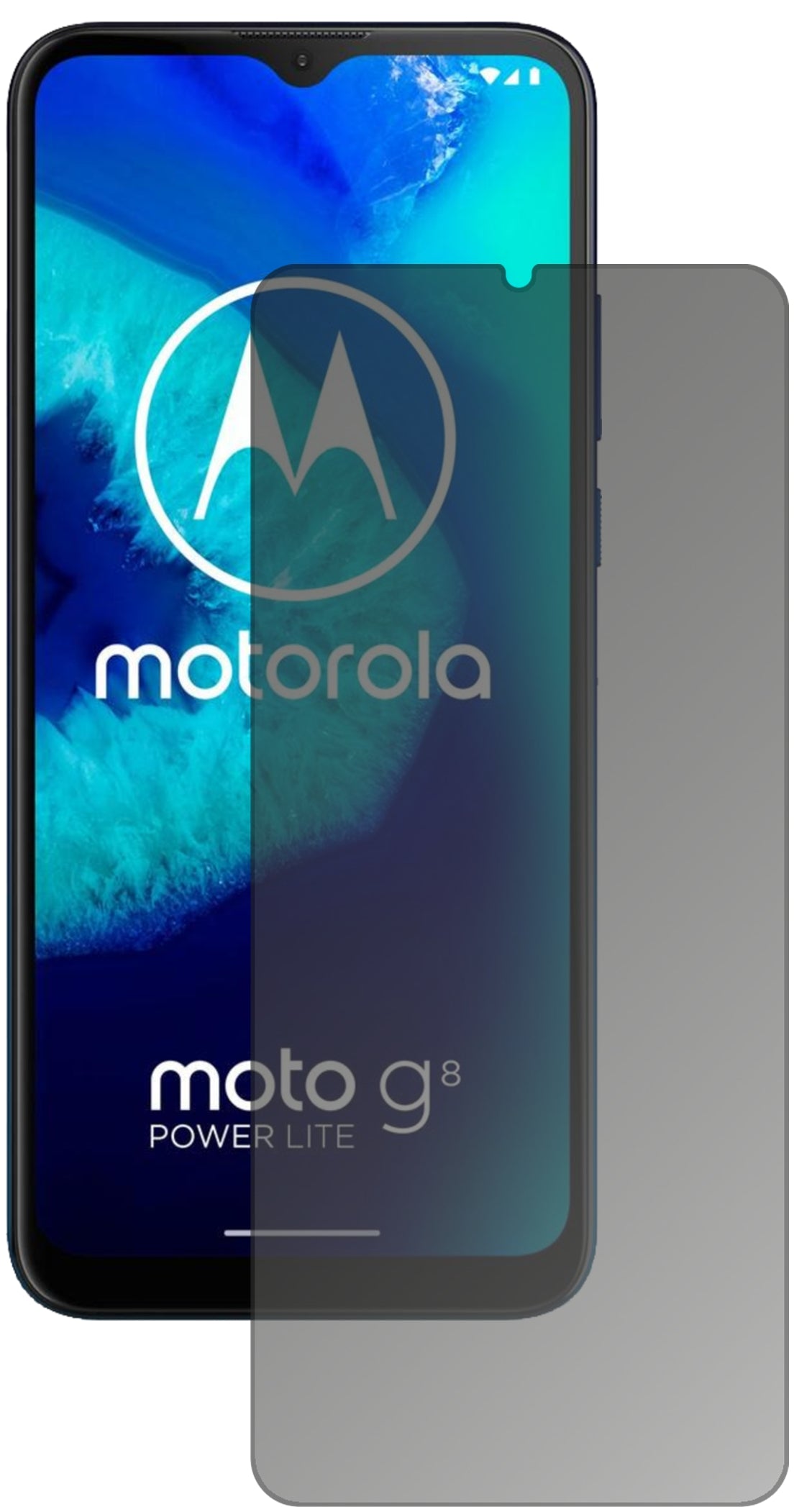 MotorolaMoto G8 Power Lite mit aufgebrachtem dipos Displayschutz, der seitliche Einblicke blockiert