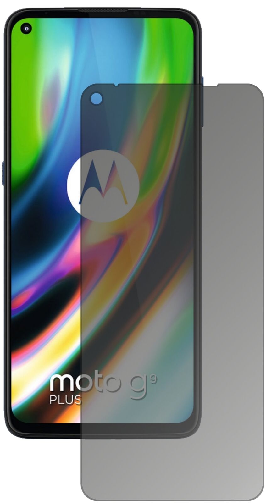 MotorolaMoto G9 Plus mit aufgebrachtem dipos Displayschutz, der seitliche Einblicke blockiert