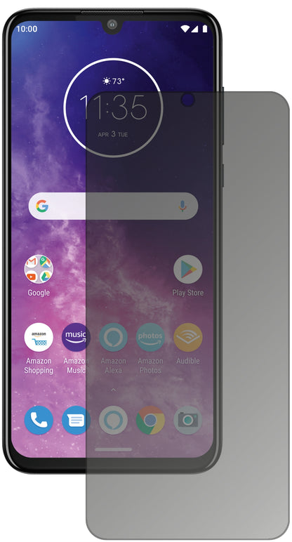 MotorolaOne Zoom mit aufgebrachtem dipos Displayschutz, der seitliche Einblicke blockiert