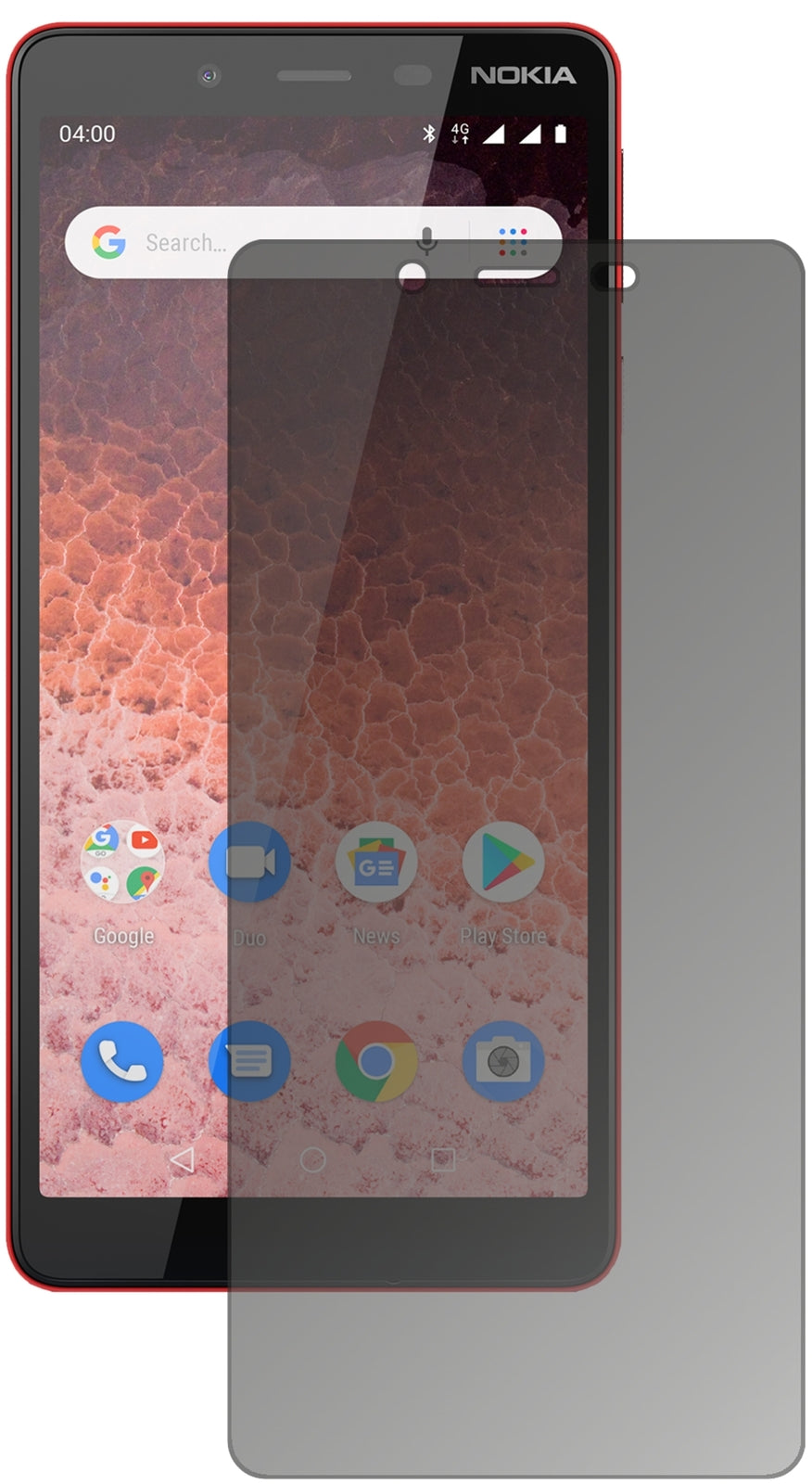 Nokia1 Plus mit aufgebrachtem dipos Displayschutz, der seitliche Einblicke blockiert