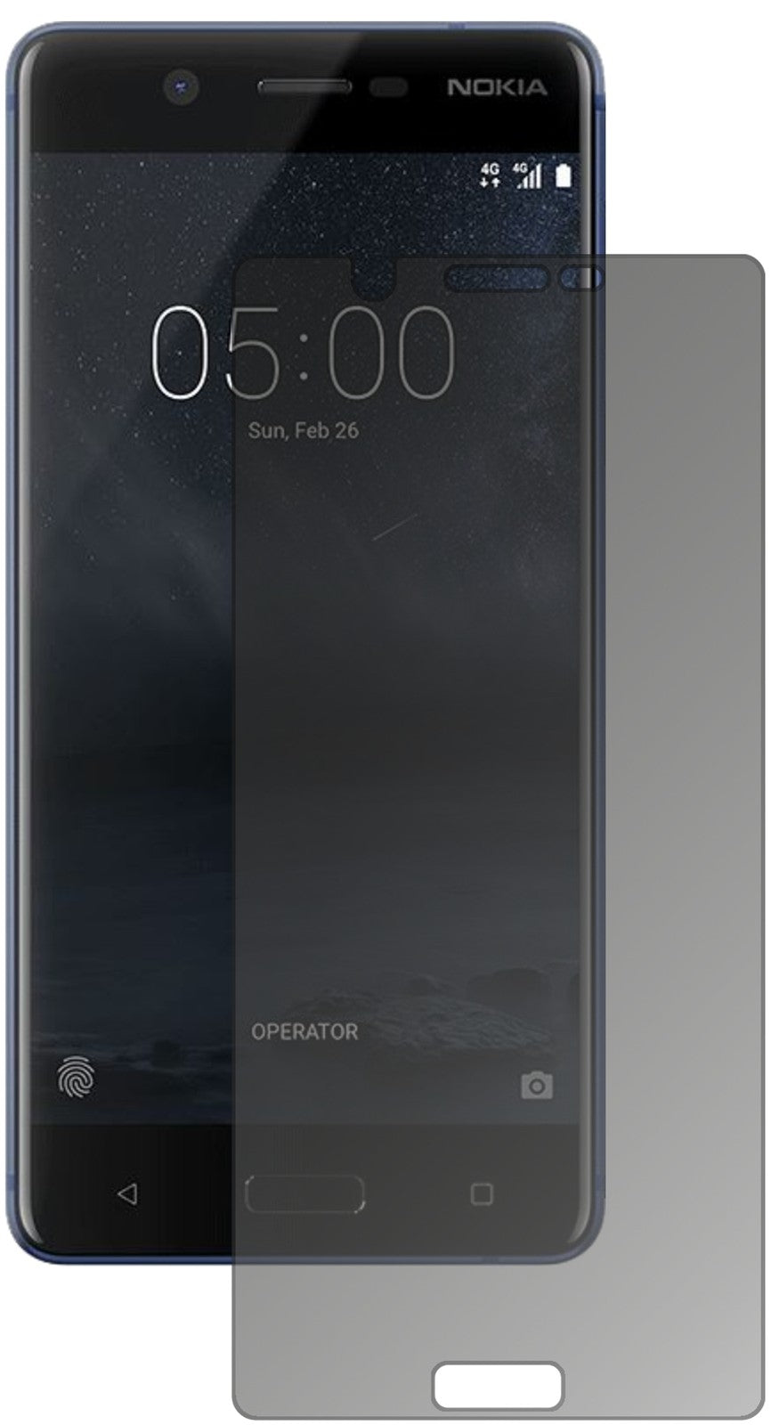 Nokia5 mit aufgebrachtem dipos Displayschutz, der seitliche Einblicke blockiert
