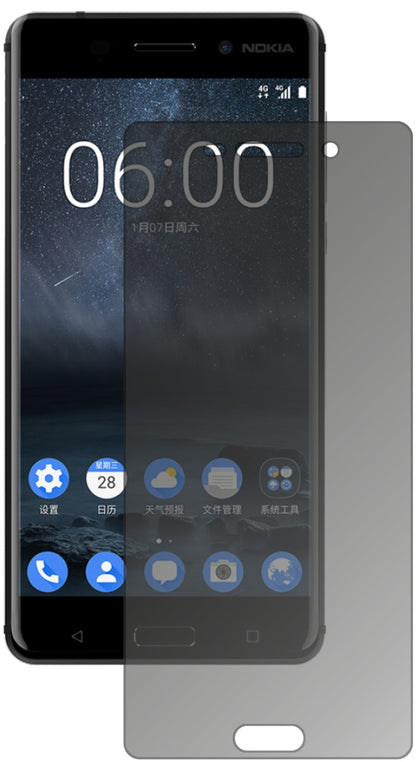Nokia6 mit aufgebrachtem dipos Displayschutz, der seitliche Einblicke blockiert