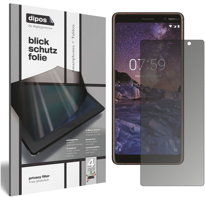 Nokia7 Plus mit aufgebrachtem dipos Displayschutz, der seitliche Einblicke blockiert
