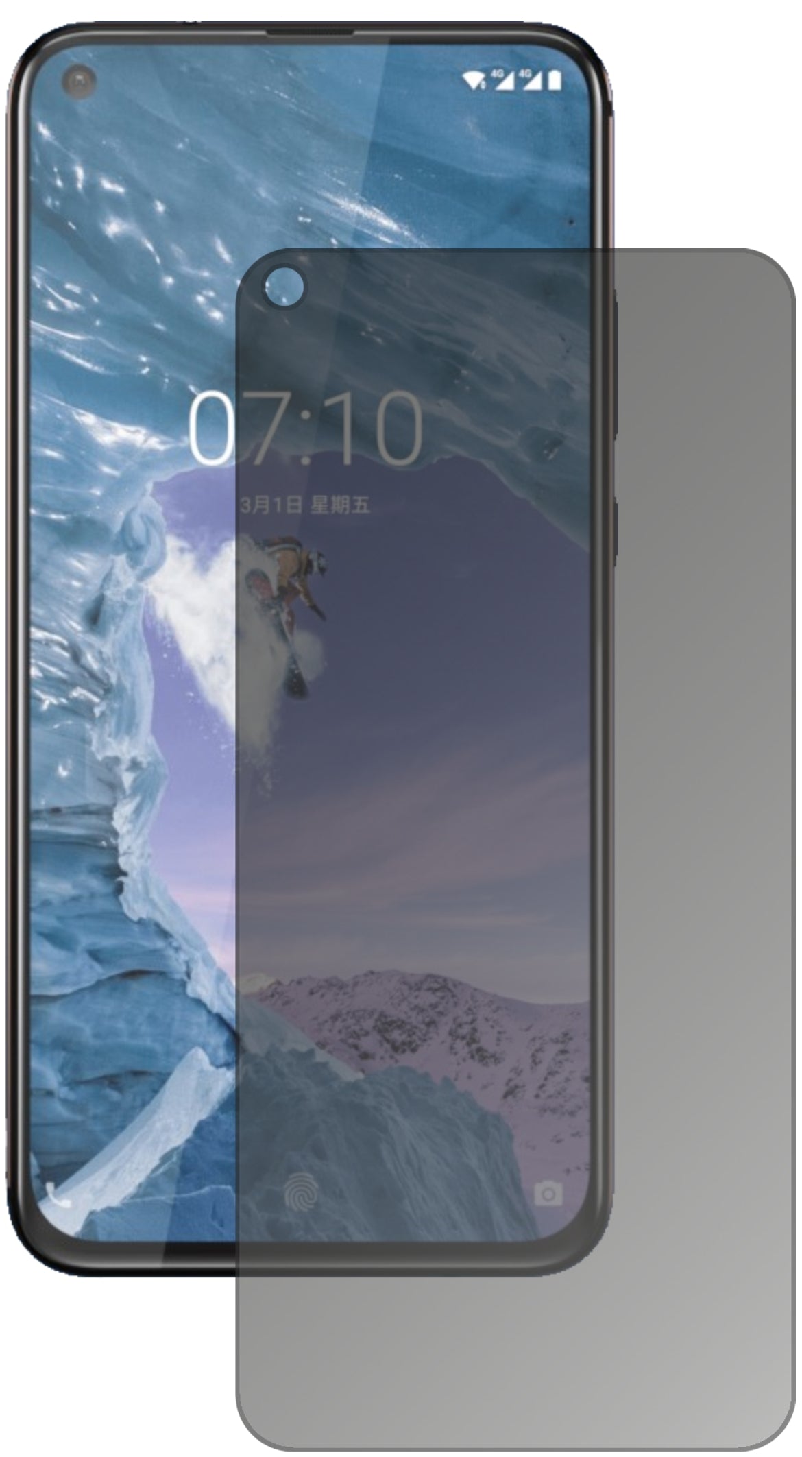 Nokia8.1 Plus mit aufgebrachtem dipos Displayschutz, der seitliche Einblicke blockiert