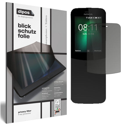 Nokia8110 4G mit aufgebrachtem dipos Displayschutz, der seitliche Einblicke blockiert