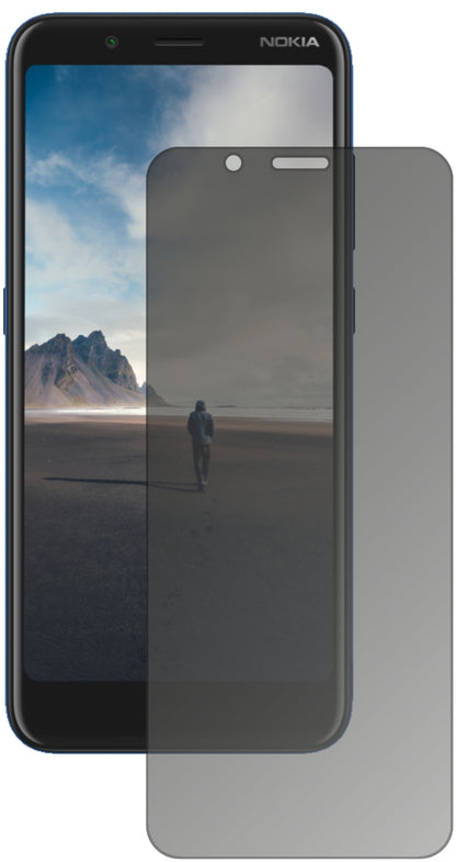 NokiaC2 Tennen mit aufgebrachtem dipos Displayschutz, der seitliche Einblicke blockiert