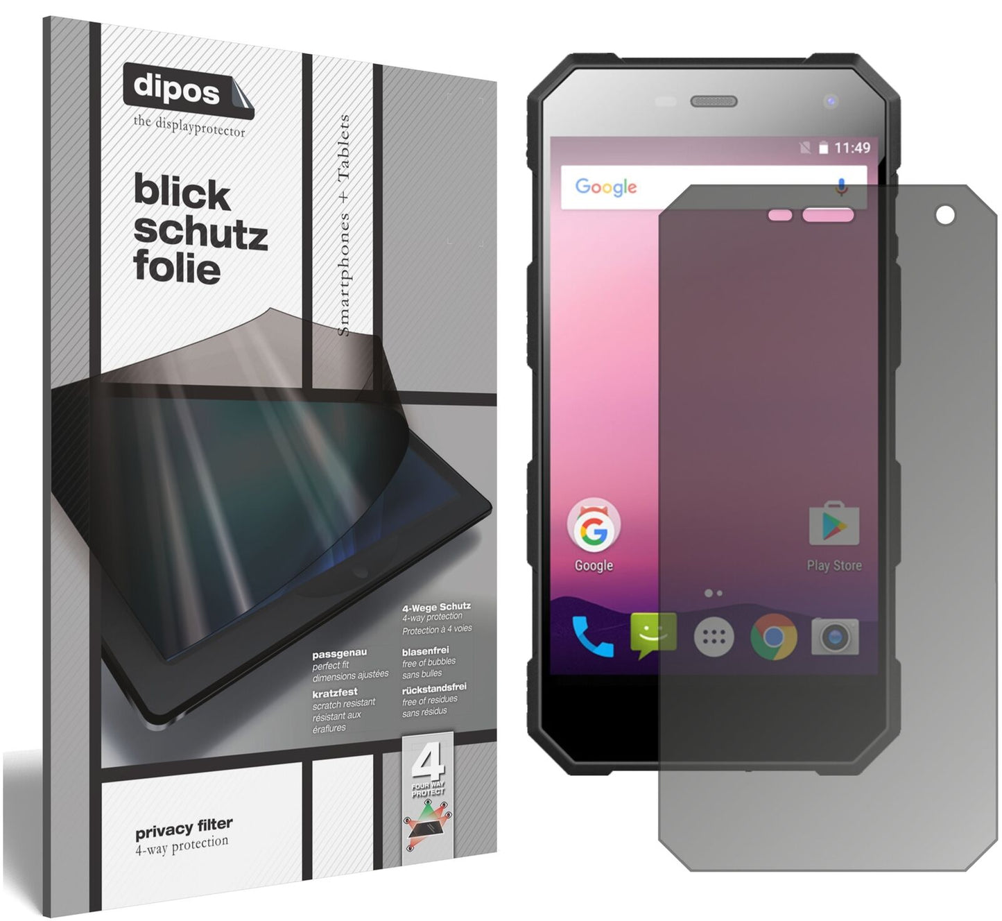 NomuS10 Pro mit aufgebrachtem dipos Displayschutz, der seitliche Einblicke blockiert