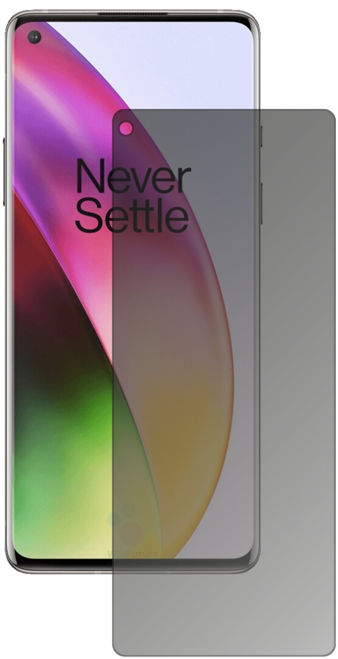 OnePlus8 mit aufgebrachtem dipos Displayschutz, der seitliche Einblicke blockiert