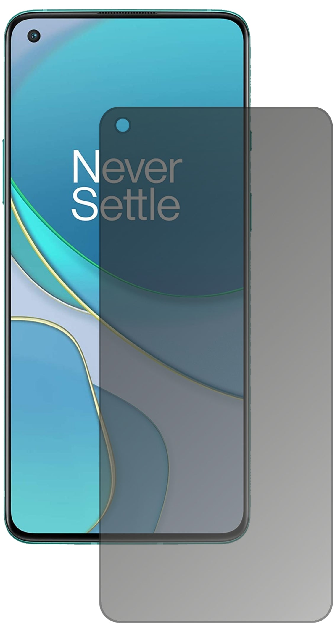OnePlus8T mit aufgebrachtem dipos Displayschutz, der seitliche Einblicke blockiert