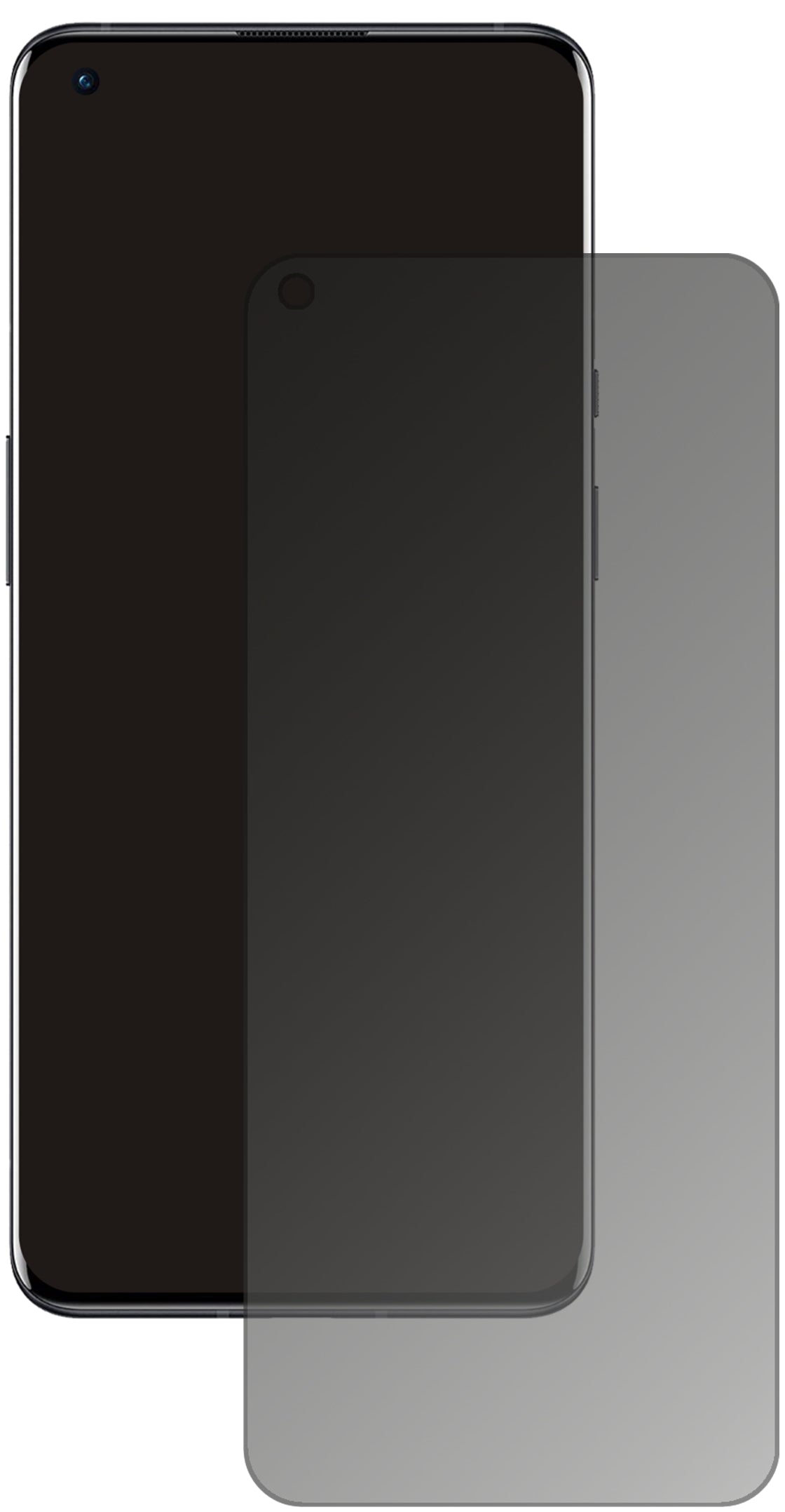OnePlus9 mit aufgebrachtem dipos Displayschutz, der seitliche Einblicke blockiert