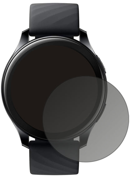 OnePlusWatch (46mm) mit aufgebrachtem dipos Displayschutz, der seitliche Einblicke blockiert