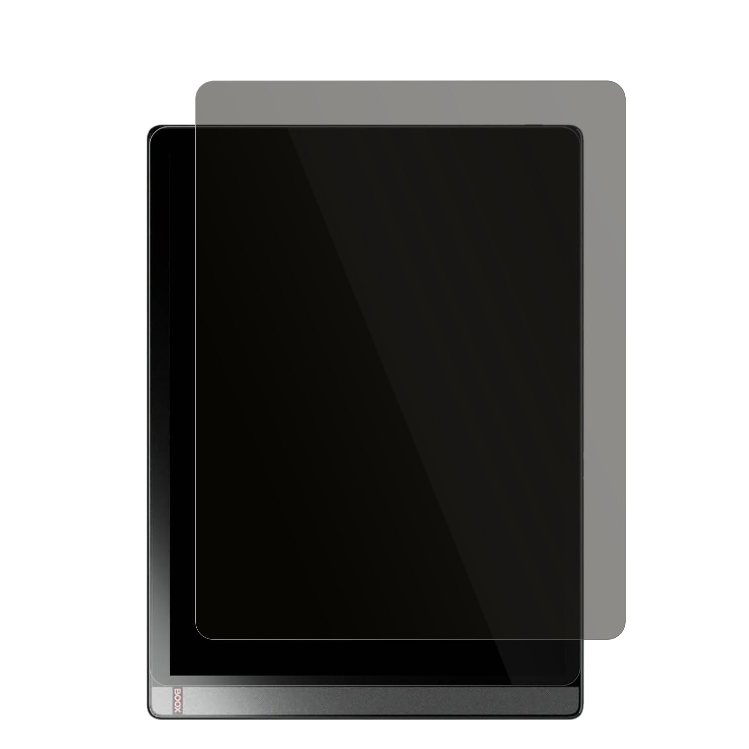 OnyxBoox Tab X mit aufgebrachtem dipos Displayschutz, der seitliche Einblicke blockiert