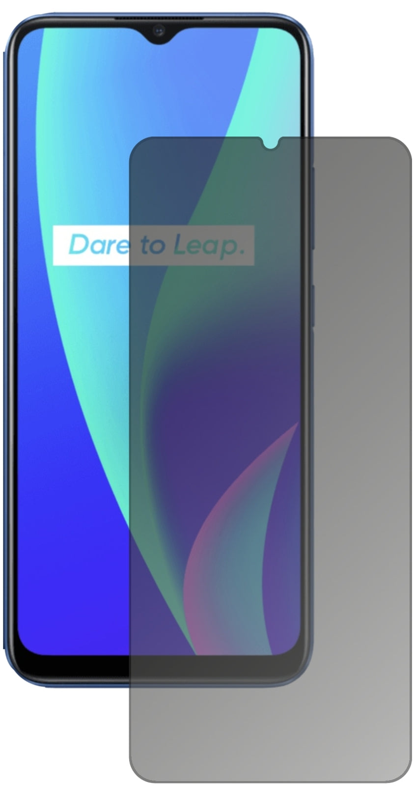 OppoRealme C3 mit aufgebrachtem dipos Displayschutz, der seitliche Einblicke blockiert
