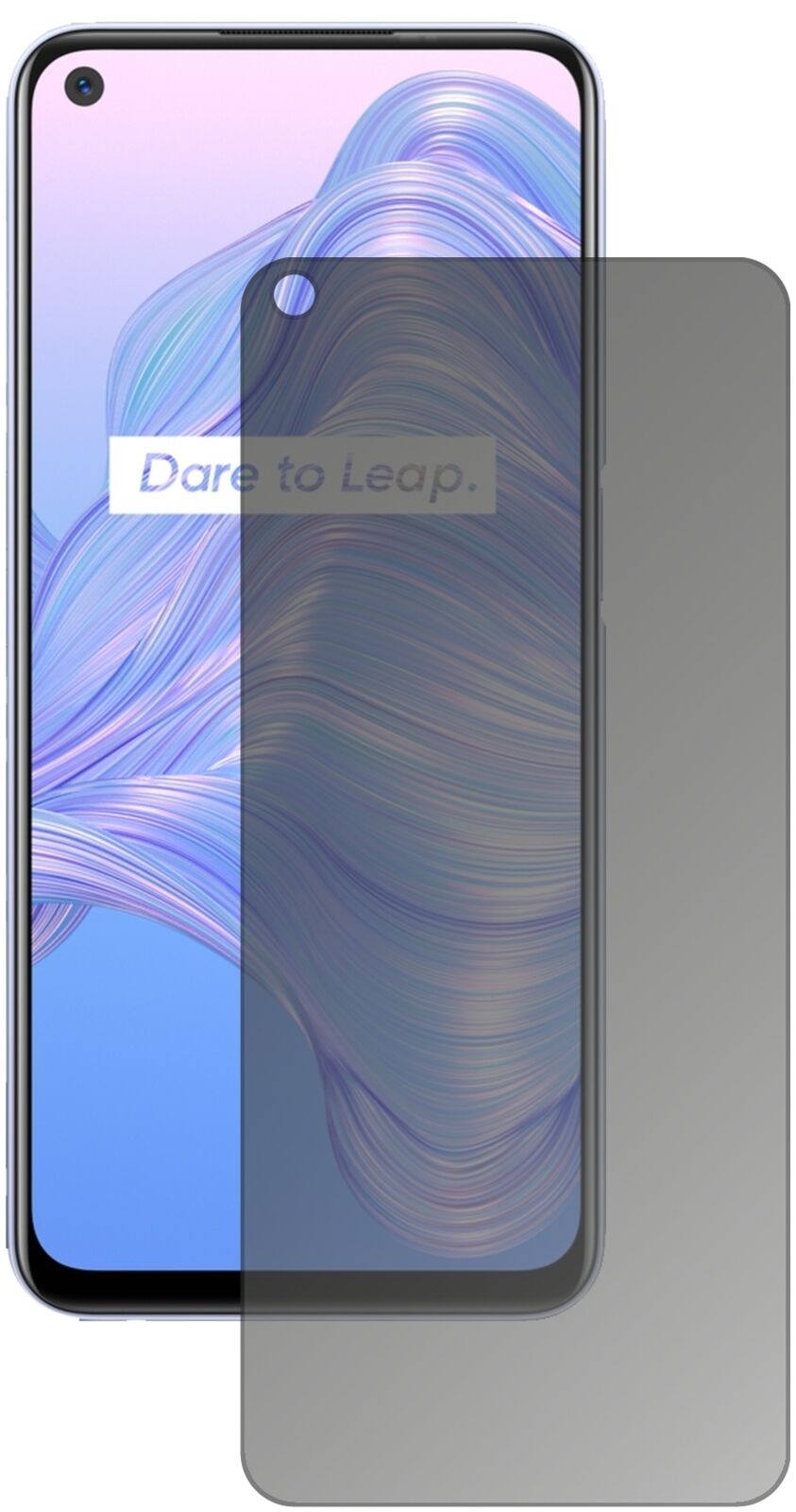 OppoRealme V5 5G mit aufgebrachtem dipos Displayschutz, der seitliche Einblicke blockiert