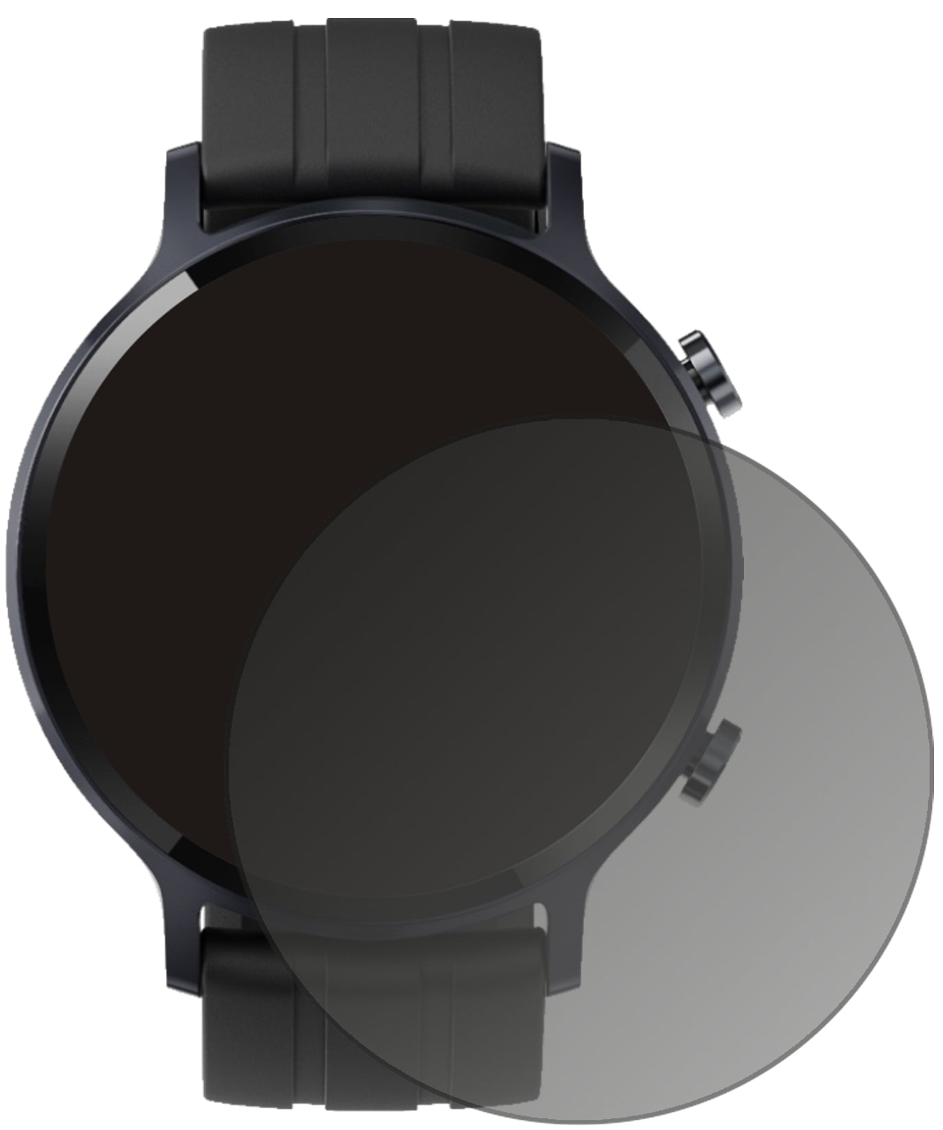 OppoRealme Watch S mit aufgebrachtem dipos Displayschutz, der seitliche Einblicke blockiert
