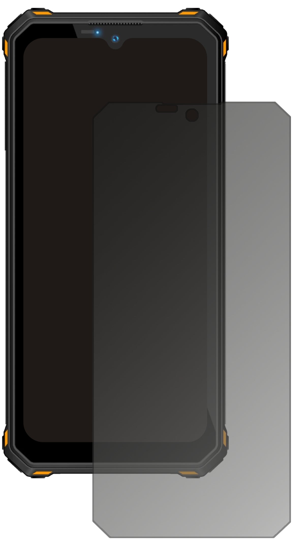 OukitelW15 mit aufgebrachtem dipos Displayschutz, der seitliche Einblicke blockiert
