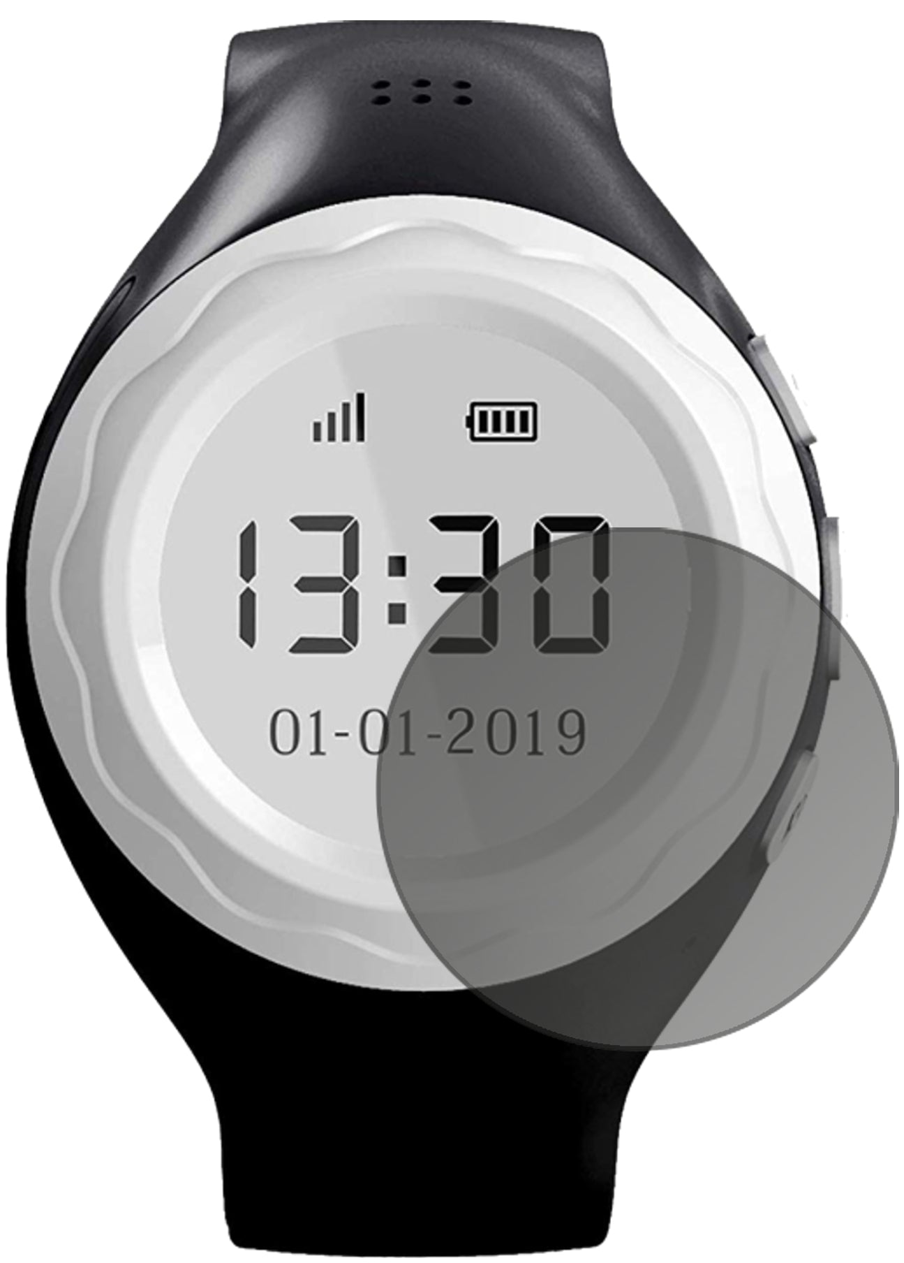 PingonautKidswatch 2019 mit aufgebrachtem dipos Displayschutz, der seitliche Einblicke blockiert