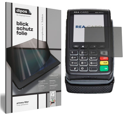 REA CARDT8 flex Terminal mit aufgebrachtem dipos Displayschutz, der seitliche Einblicke blockiert
