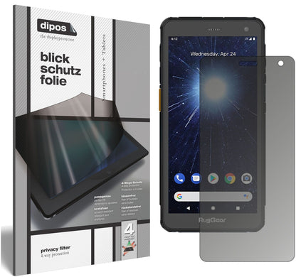 RugGearRG655 mit aufgebrachtem dipos Displayschutz, der seitliche Einblicke blockiert