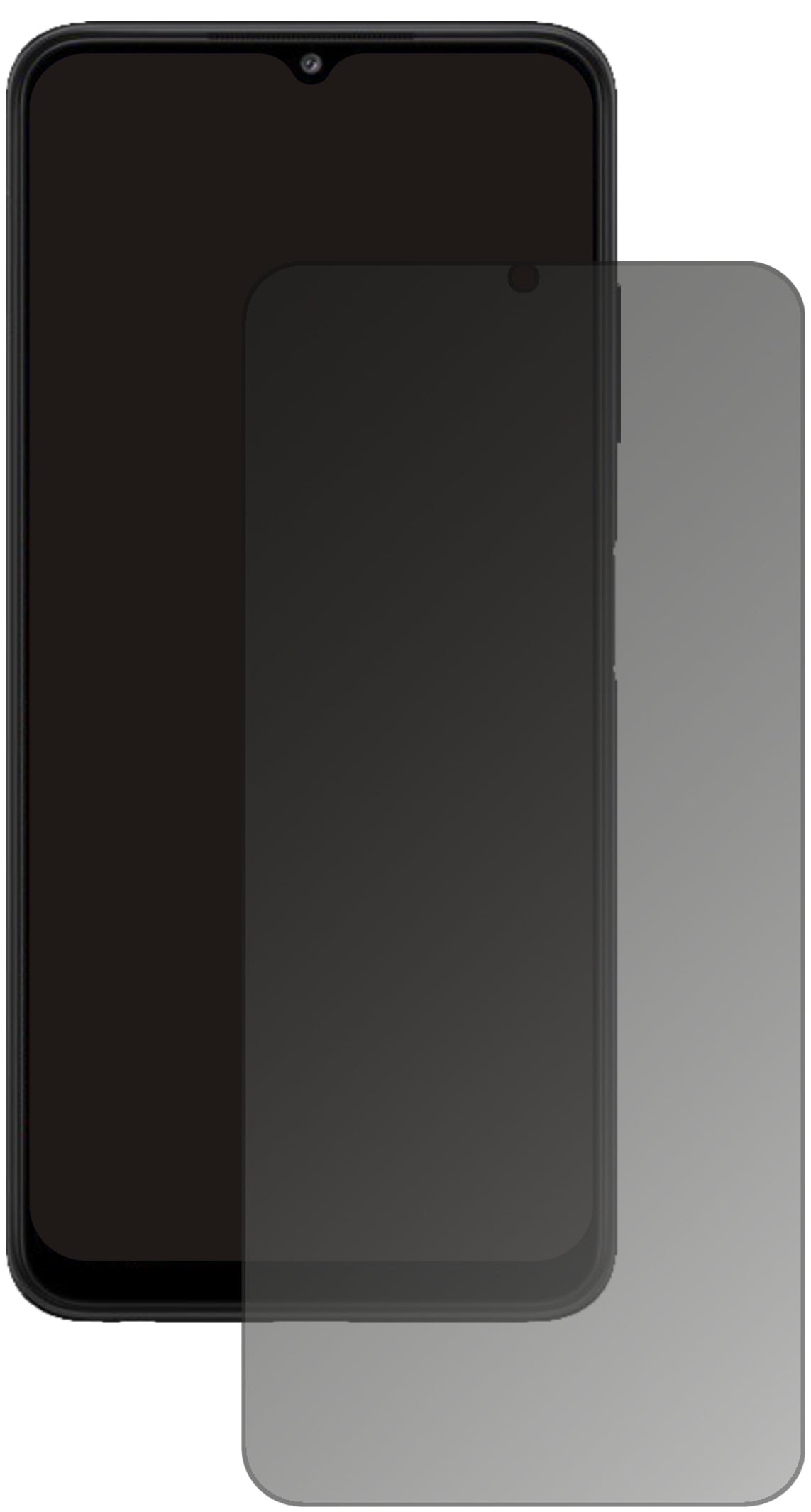 SamsungGalaxy F42 5G mit aufgebrachtem dipos Displayschutz, der seitliche Einblicke blockiert