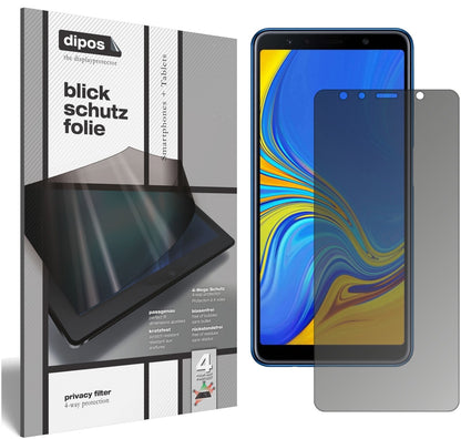 SamsungGalaxy A7 (2018) mit aufgebrachtem dipos Displayschutz, der seitliche Einblicke blockiert