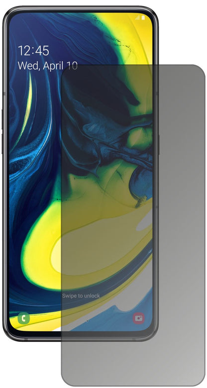 SamsungGalaxy A80 mit aufgebrachtem dipos Displayschutz, der seitliche Einblicke blockiert