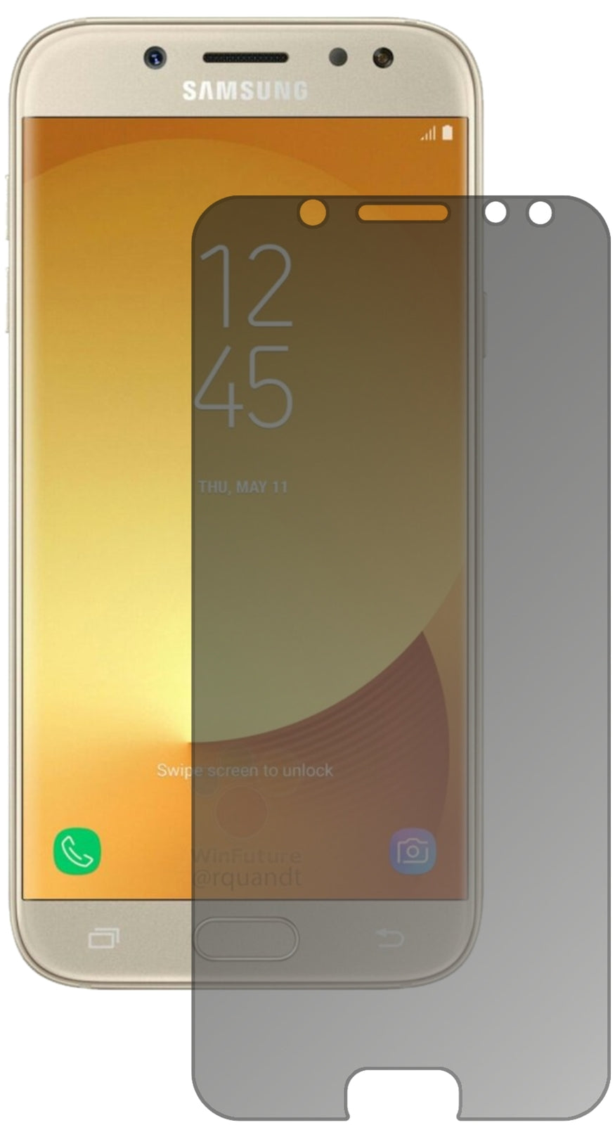 SamsungGalaxy J5 Pro (2017) mit aufgebrachtem dipos Displayschutz, der seitliche Einblicke blockiert