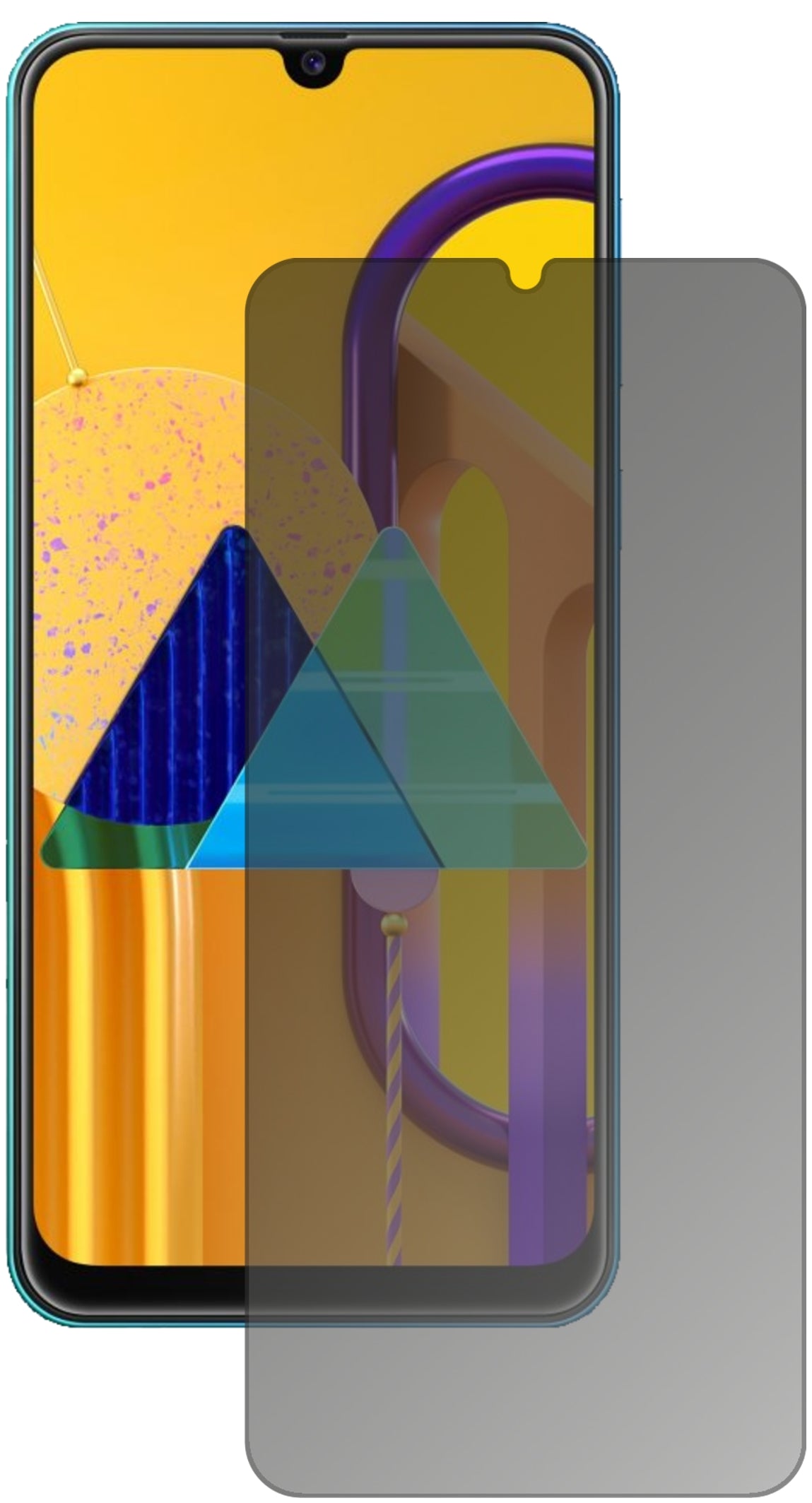 SamsungGalaxy M31s mit aufgebrachtem dipos Displayschutz, der seitliche Einblicke blockiert