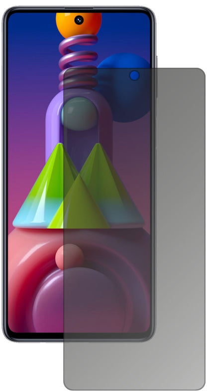 SamsungGalaxy M51 mit aufgebrachtem dipos Displayschutz, der seitliche Einblicke blockiert