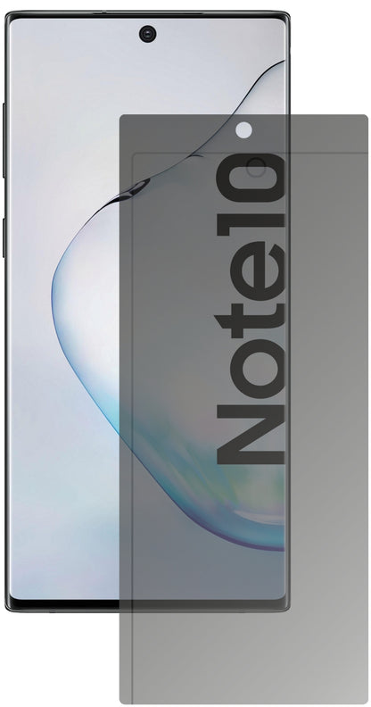 SamsungGalaxy Note 10 5G mit aufgebrachtem dipos Displayschutz, der seitliche Einblicke blockiert