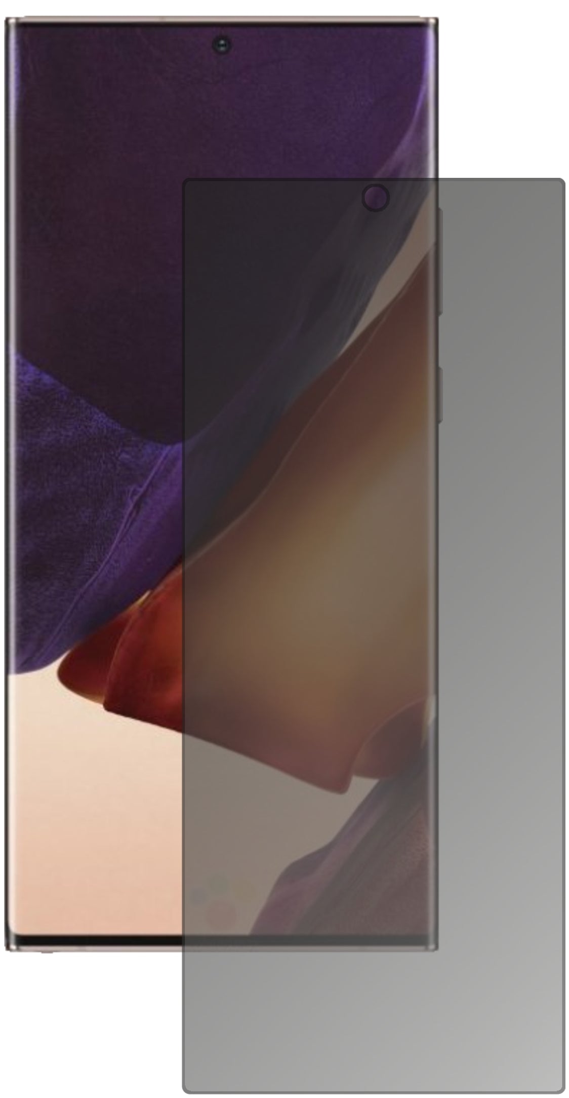 SamsungGalaxy Note 20 mit aufgebrachtem dipos Displayschutz, der seitliche Einblicke blockiert