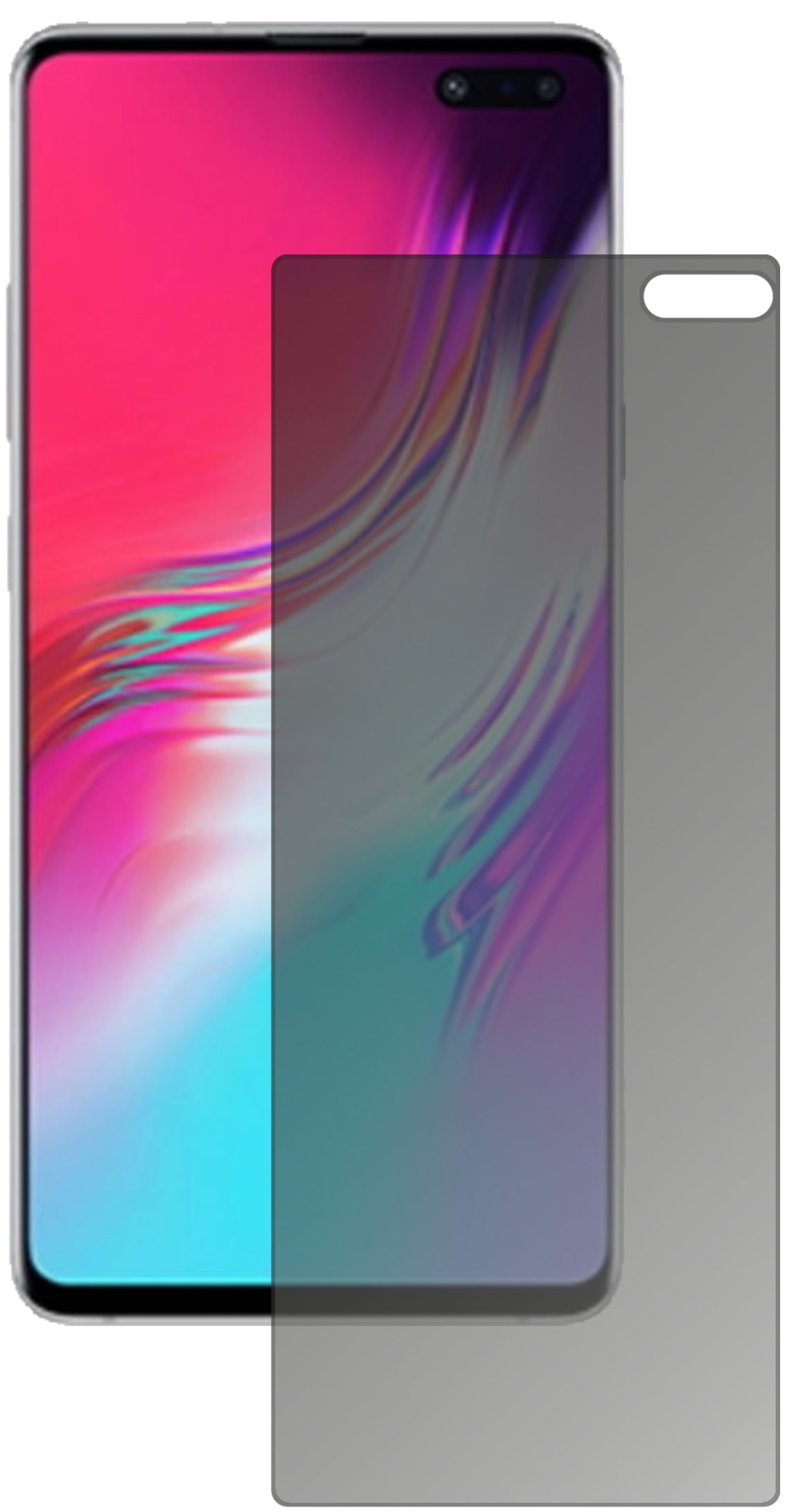 SamsungGalaxy S10 5G mit aufgebrachtem dipos Displayschutz, der seitliche Einblicke blockiert