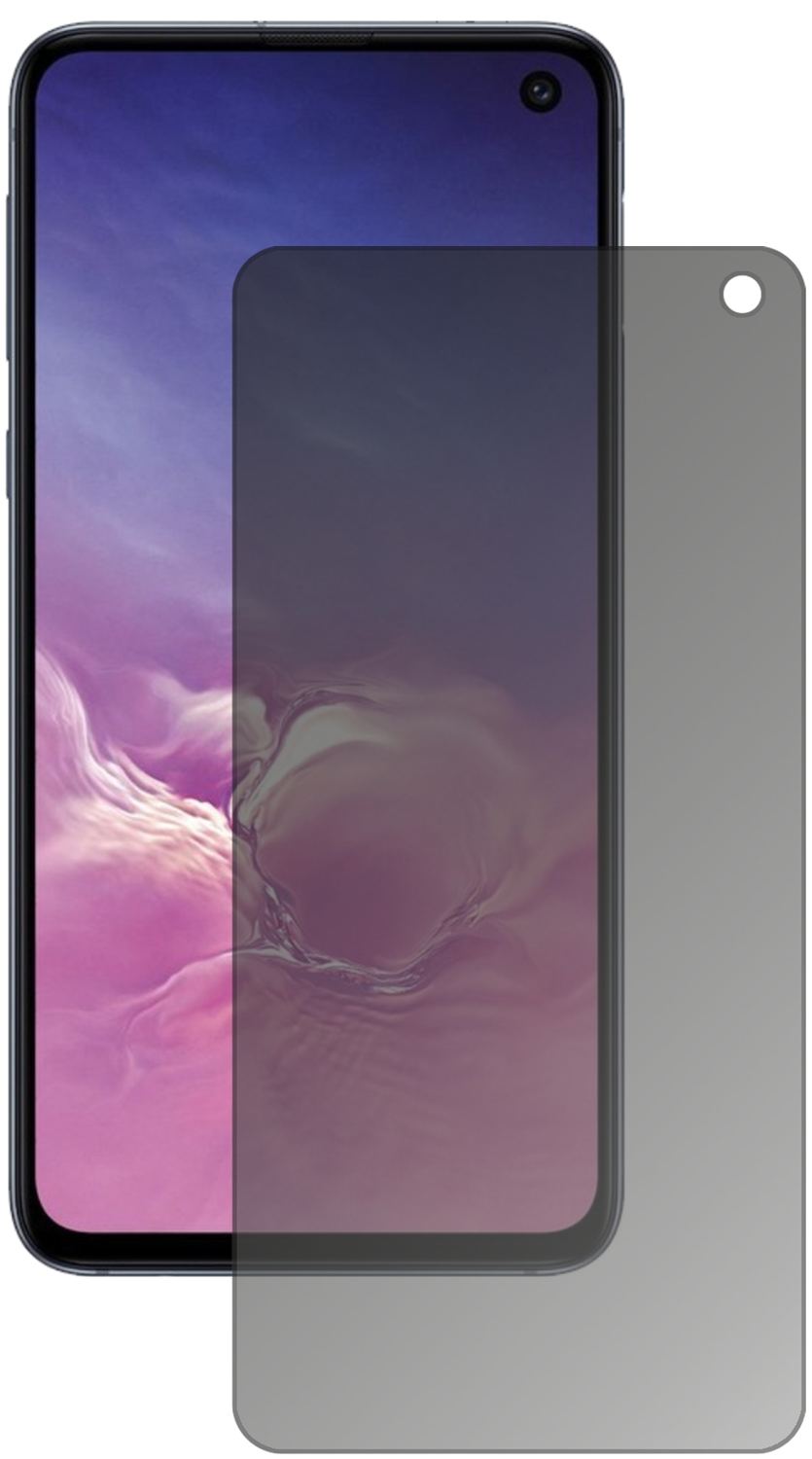 SamsungGalaxy S10e mit aufgebrachtem dipos Displayschutz, der seitliche Einblicke blockiert