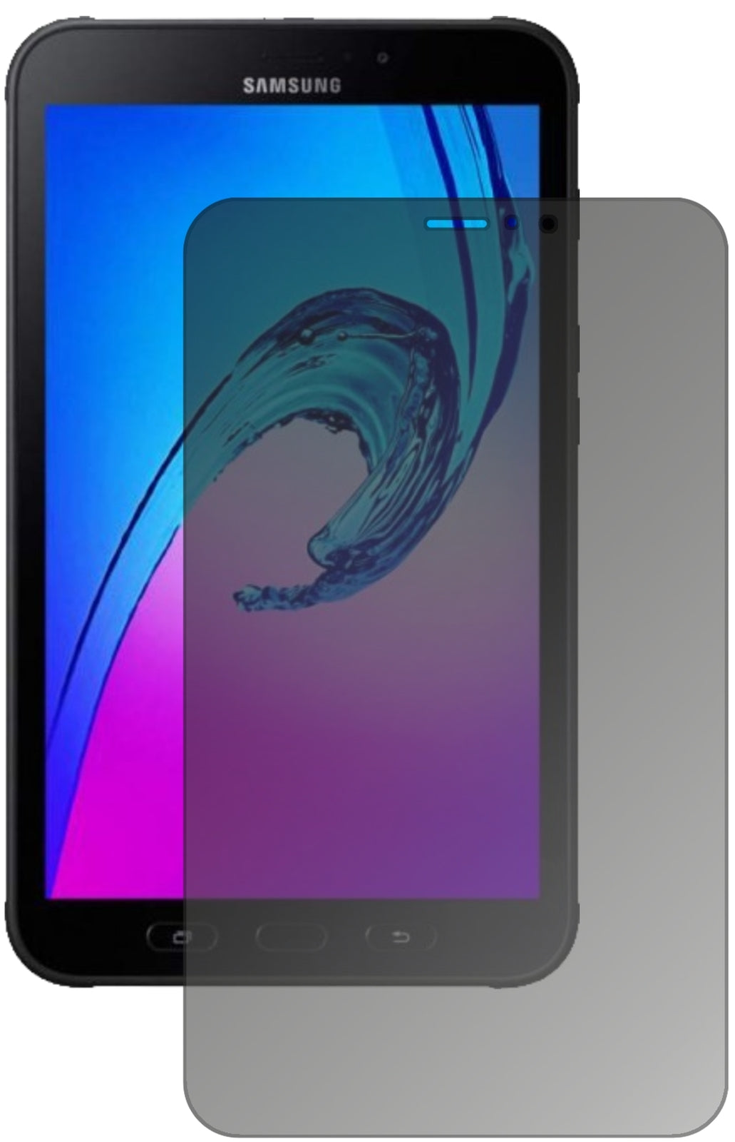 SamsungGalaxy Tab Active 2 mit aufgebrachtem dipos Displayschutz, der seitliche Einblicke blockiert