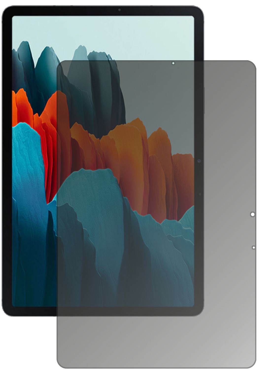 SamsungGalaxy Tab S7 mit aufgebrachtem dipos Displayschutz, der seitliche Einblicke blockiert