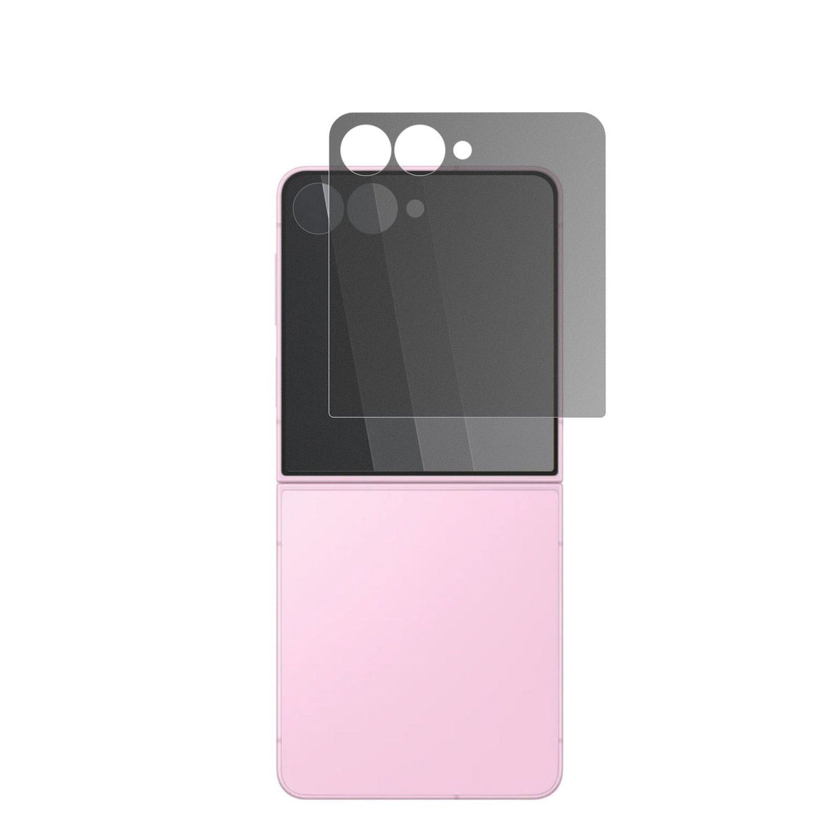 SamsungGalaxy Z Flip8 Aussenseite mit aufgebrachtem dipos Displayschutz, der seitliche Einblicke blockiert