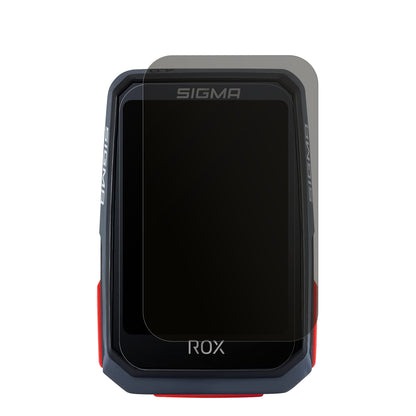 SIGMASport Rox 4.0 mit aufgebrachtem dipos Displayschutz, der seitliche Einblicke blockiert