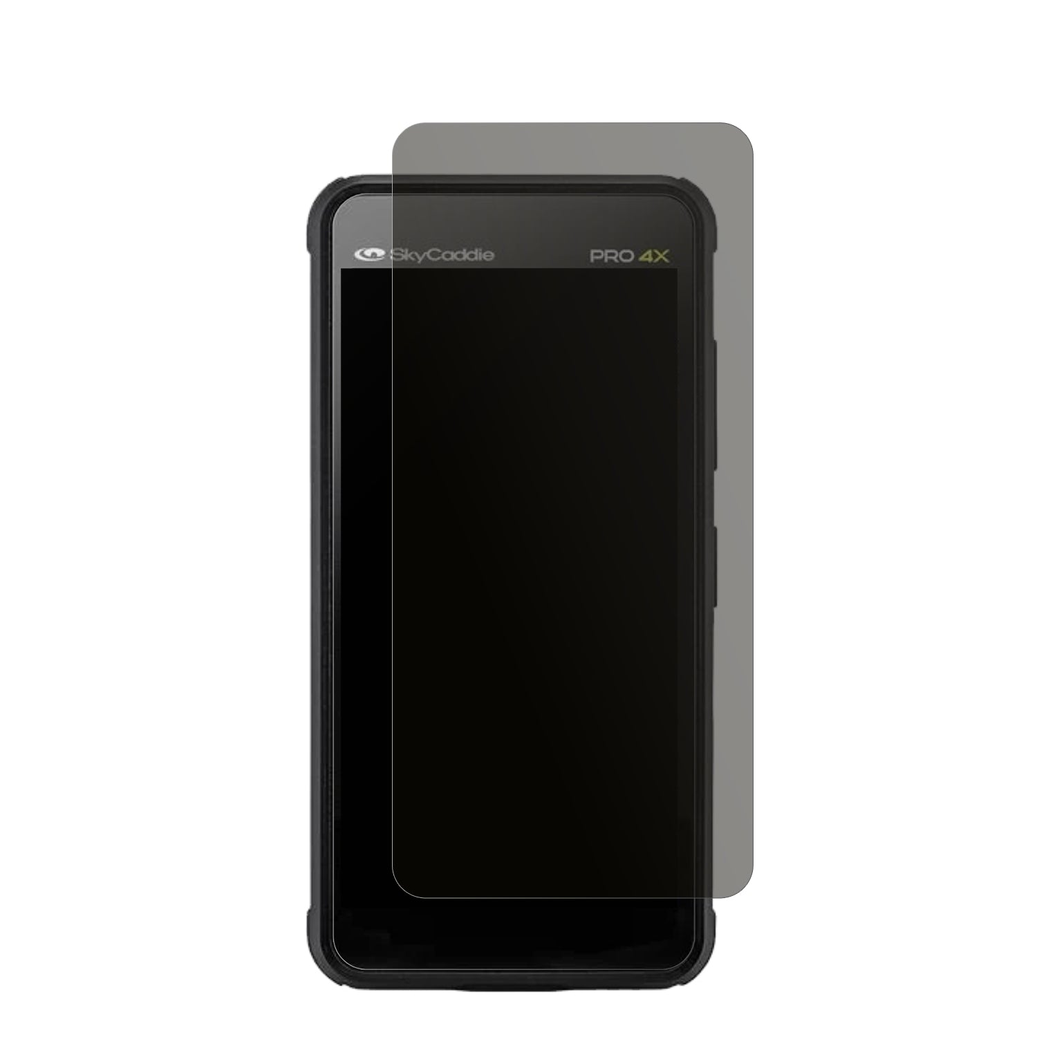SkyCaddiePro 4X mit aufgebrachtem dipos Displayschutz, der seitliche Einblicke blockiert