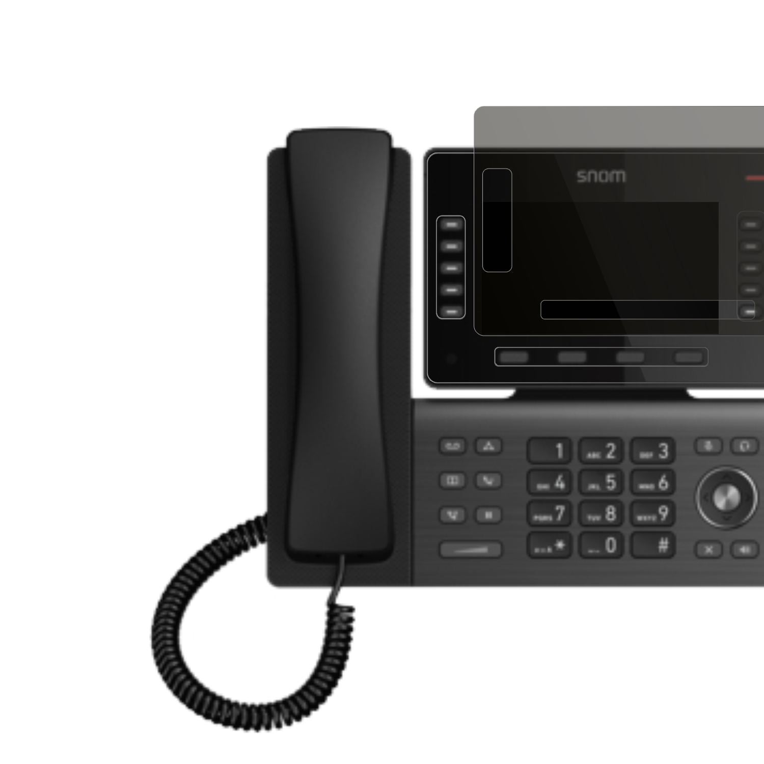 SnomD865 mit aufgebrachtem dipos Displayschutz, der seitliche Einblicke blockiert