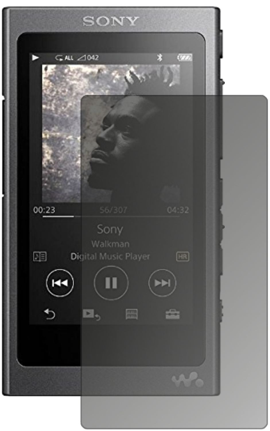 SonyWalkman NW-A35 mit aufgebrachtem dipos Displayschutz, der seitliche Einblicke blockiert