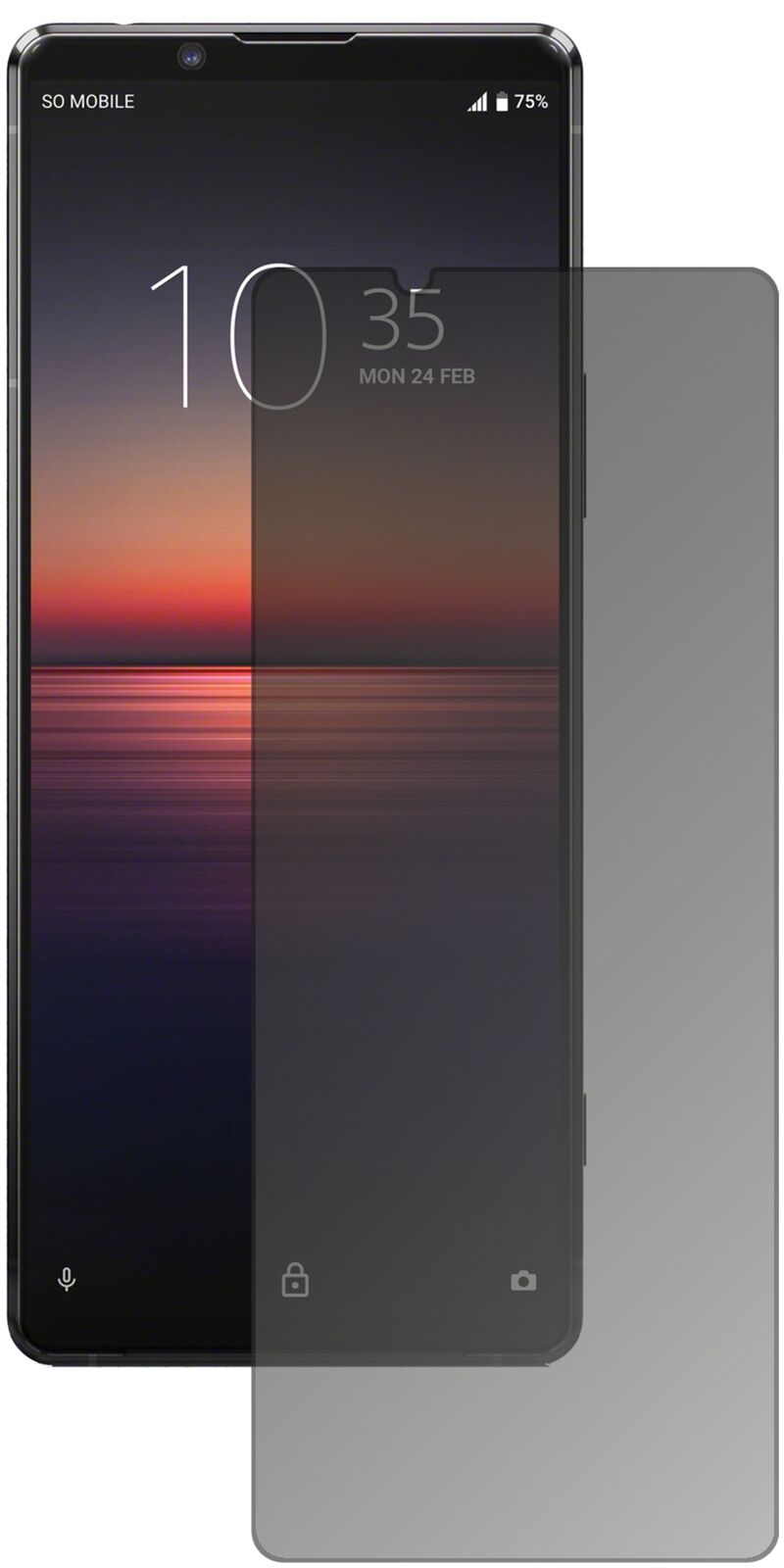 SonyXperia 1 II mit aufgebrachtem dipos Displayschutz, der seitliche Einblicke blockiert
